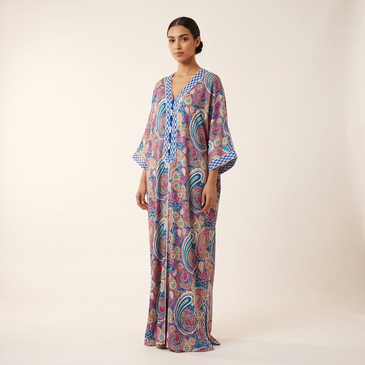 Caftan motifs cachemire bleu