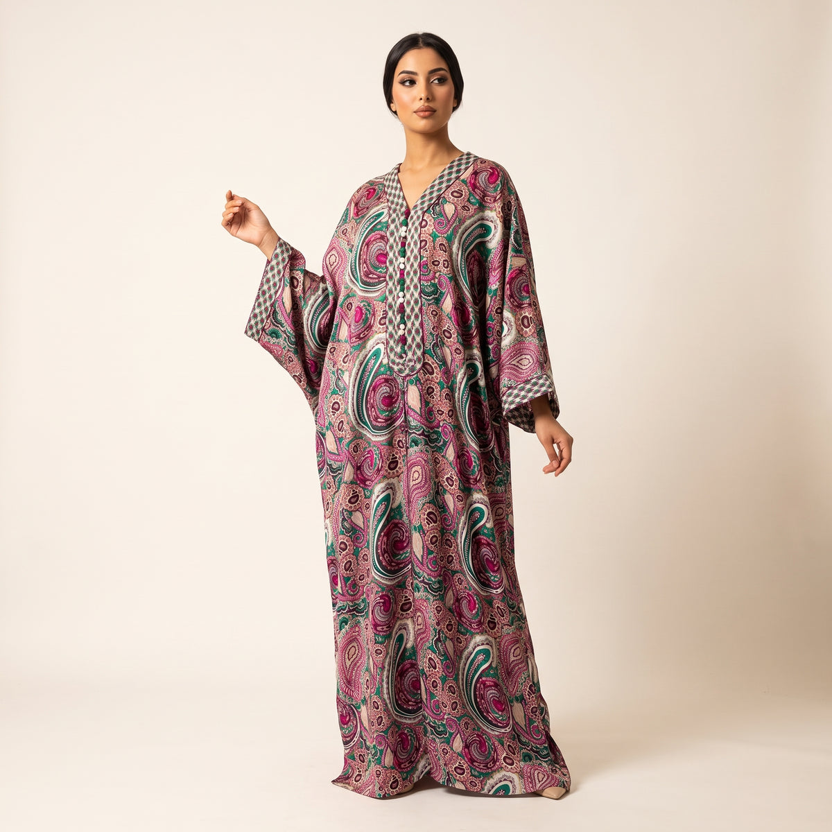 Caftan motifs cachemire vert