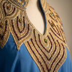 Gandoura farasha bleu azur broderies dorées