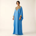 Gandoura farasha bleu azur broderies dorées