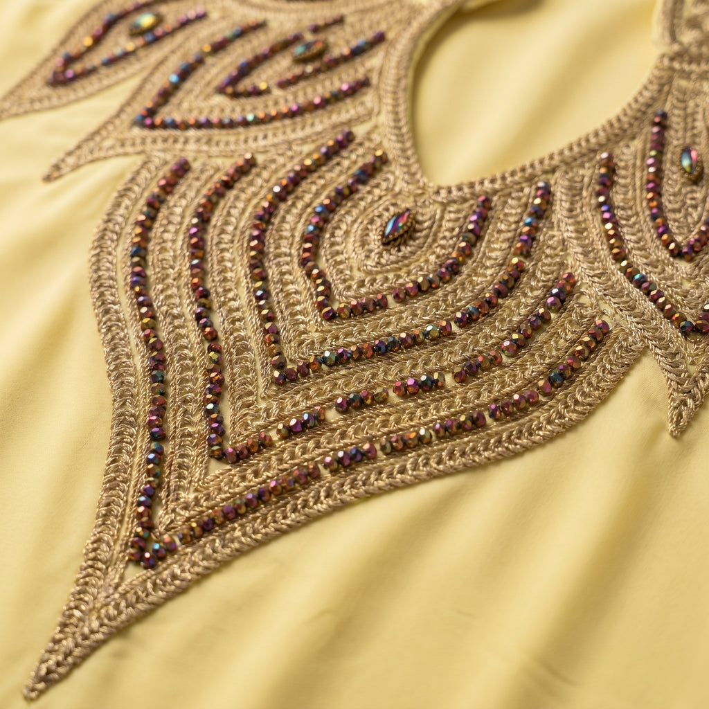 Gandoura farasha jaune citron broderies dorées