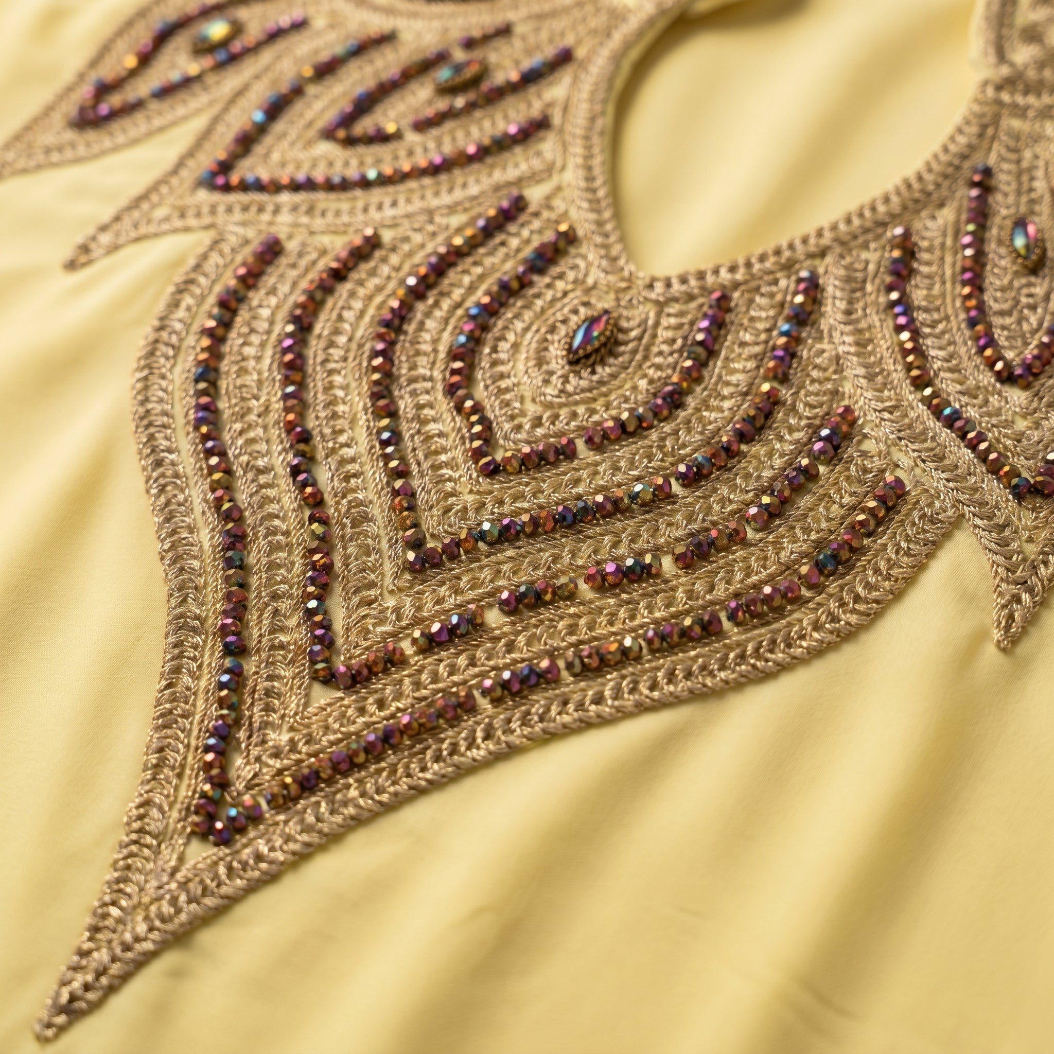 Gandoura farasha jaune citron broderies dorées