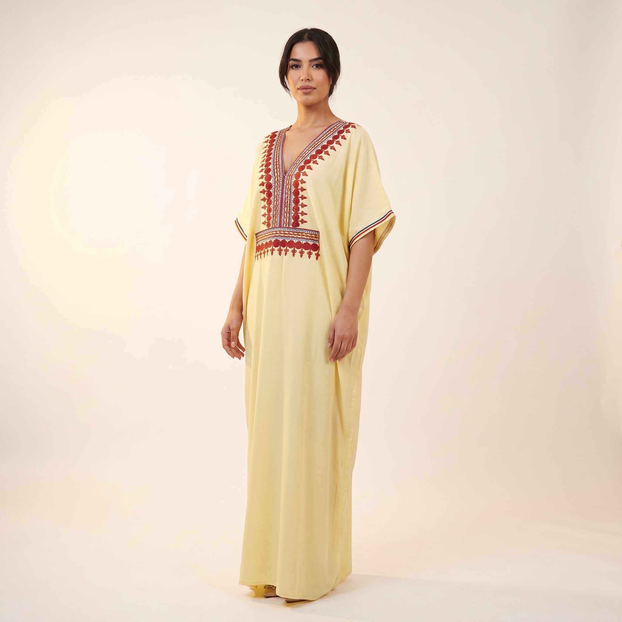 Gandoura farasha jaune banani broderies rouges