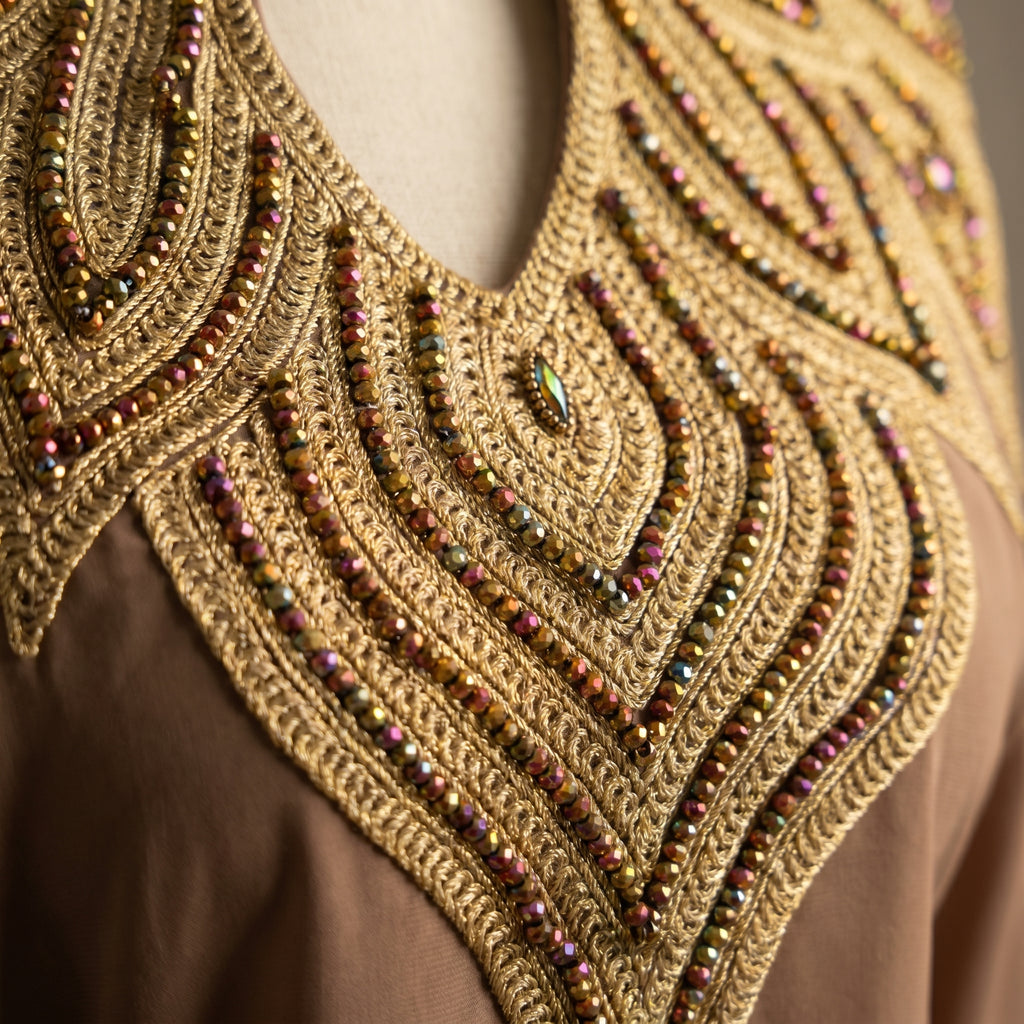 Gandoura farasha taupe broderies dorées
