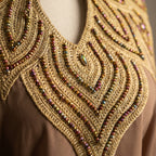 Gandoura farasha taupe broderies dorées