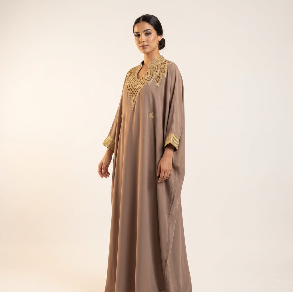 Gandoura farasha taupe broderies dorées
