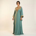 Gandoura farasha turquoise broderies dorées tarz maalem