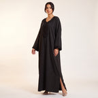Schwarze Gandoura für Damen mit Aakad-Knöpfen