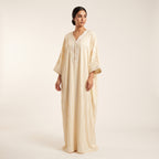 Caftan Jawhara ivoire rayures dorées