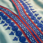 Gandoura Farasha menthe broderies bleu et rouge