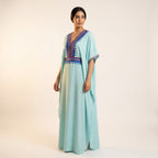 Gandoura Farasha menthe broderies bleu et rouge