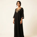 Gandoura noire broderies berbères dorées