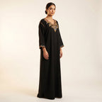 Gandoura noire broderies berbères dorées