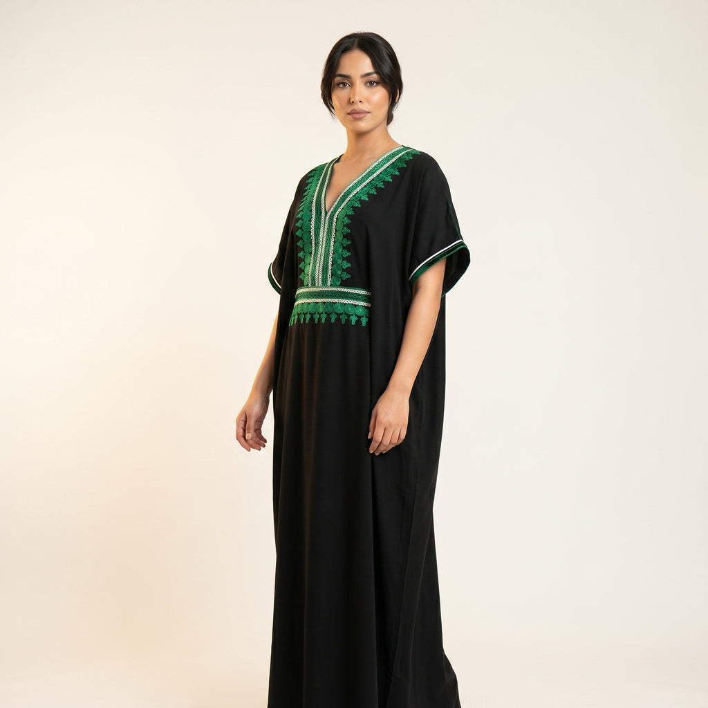 Gandoura farasha noire broderies vertes