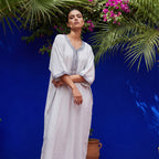 Gandoura lin rayée blanc et gris