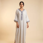 Gandoura lin rayée blanc et gris