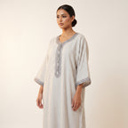 Gandoura lin rayée blanc et gris