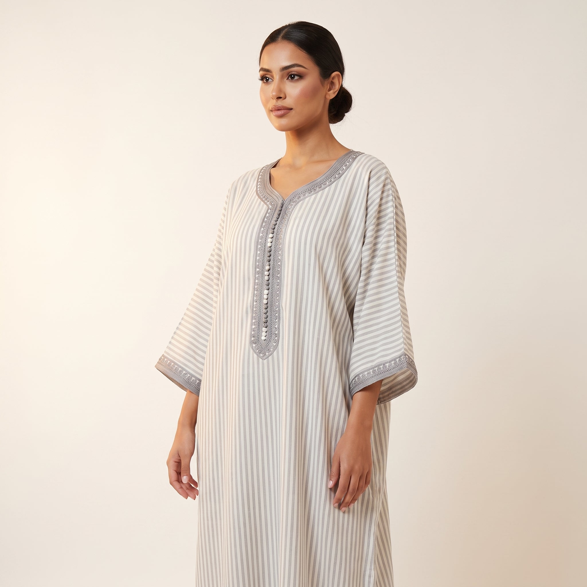 Gandoura lin rayée blanc et gris