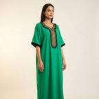 Gandoura verte émeraude sfifa jaune et noir