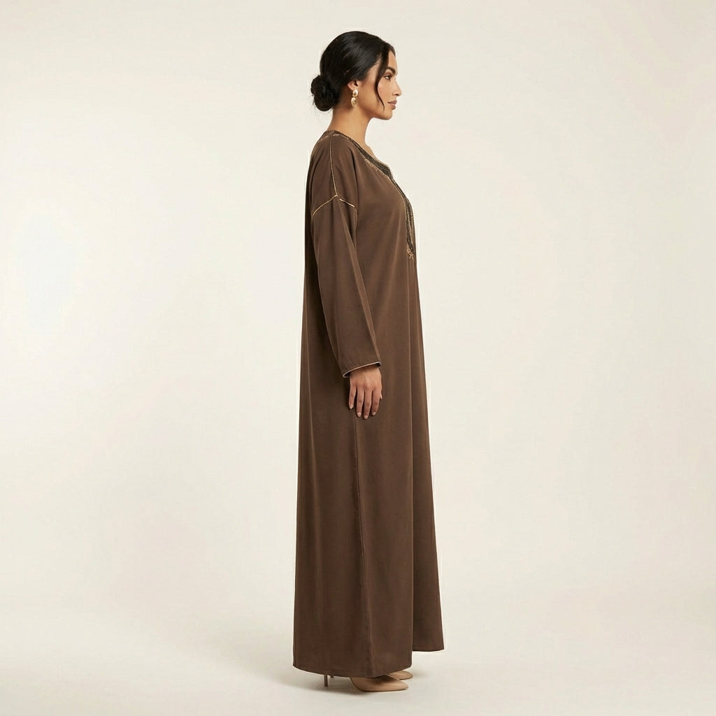 Gandoura Femme Brodée Marron Chocolat