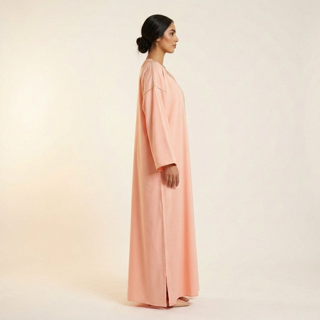 Gandoura Femme Brodée Rose Pêche