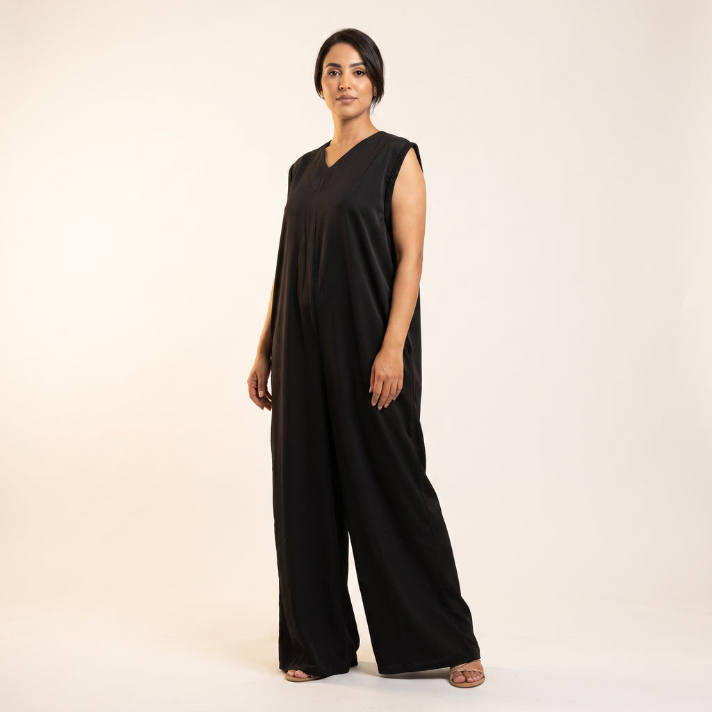 Kimono rayé et salopette noire ensemble 2 pièces