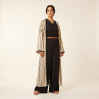 Kimono rayé et salopette noire ensemble 2 pièces