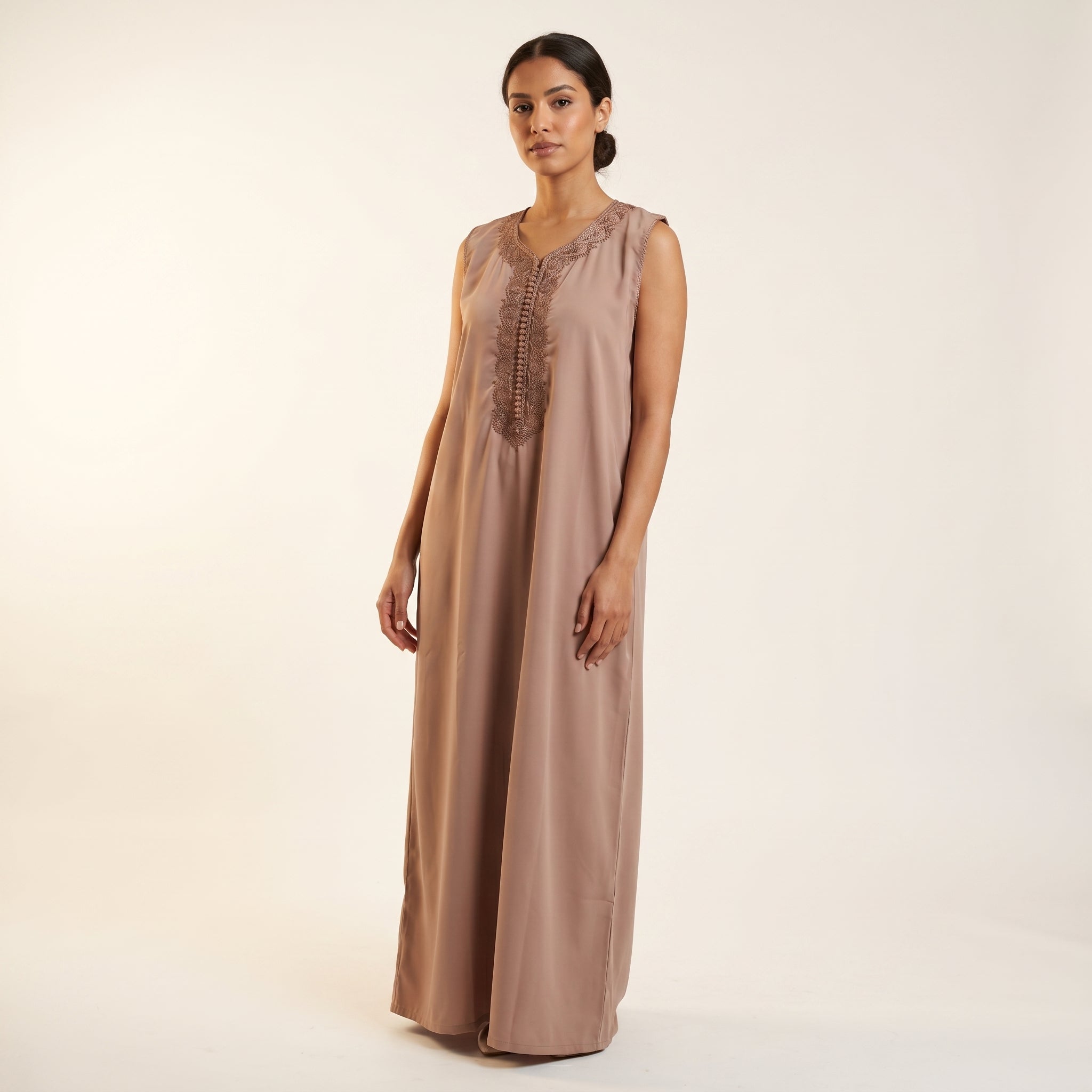 Kimono 2 pièces taupe et noir brodé tarz maalem