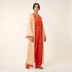 Ensemble kimono rayé et salopette orange