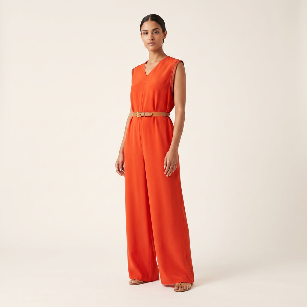 Ensemble kimono rayé et salopette orange